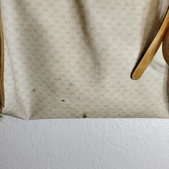 AS IS Gucci Vintage Beige Monogram Canvas Large Tote Bag with Strap - Picture 10 of 16